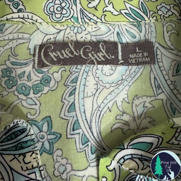 SOLD 90s Cruel Girl Sleeveless Button-up Shirt Large Western Green Paisley EUC - Picture 7 of 11
